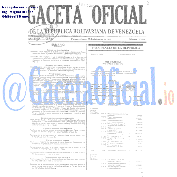 Gaceta Oficial 37599 del 27 Diciembre 2002