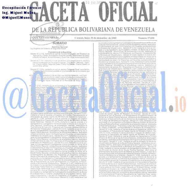 Gaceta Oficial 37600 del 30 Diciembre 2002