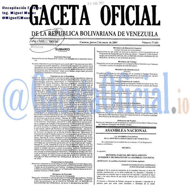 Gaceta Oficial 37601 del 2 Enero 2003