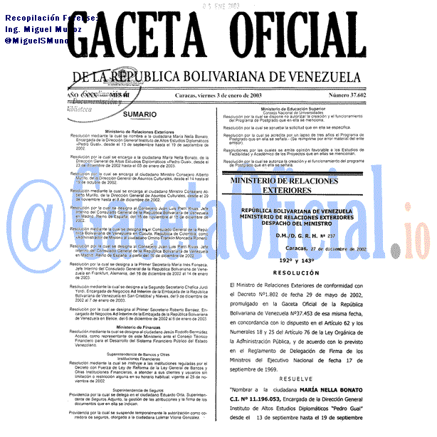 Gaceta Oficial 37602 del 3 Enero 2003