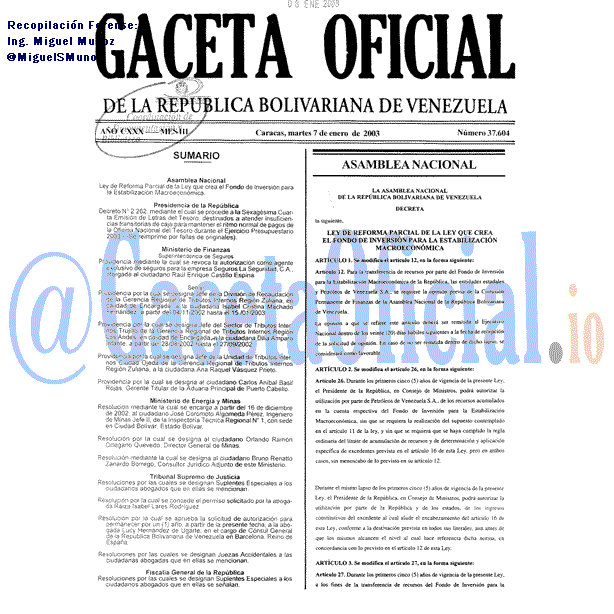Gaceta Oficial 37604 del 7 Enero 2003