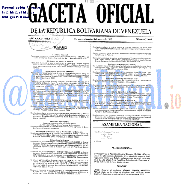 Gaceta Oficial 37605 del 8 Enero 2003