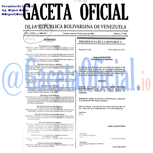 Gaceta Oficial 37609 del 14 Enero 2003