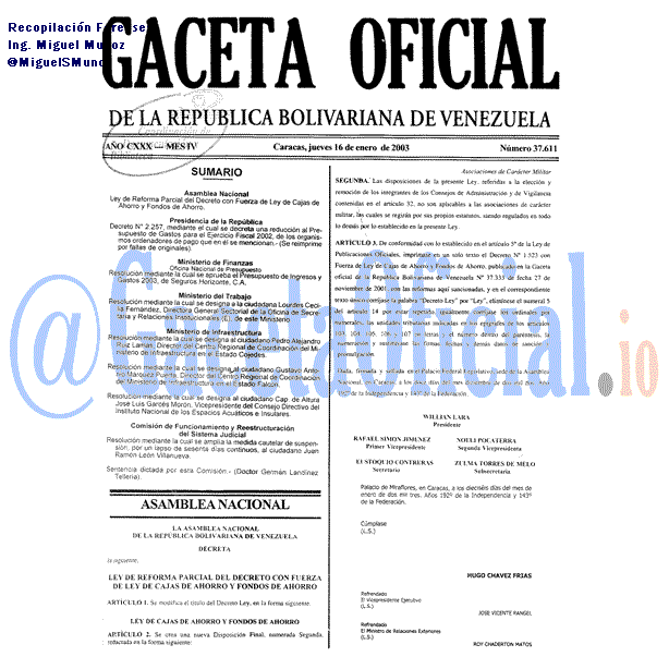 Gaceta Oficial 37611 del 16 Enero 2003