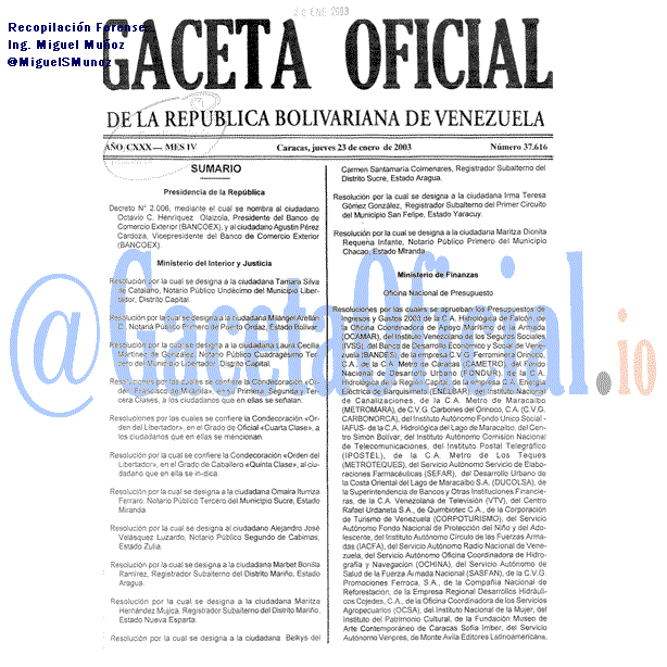 Gaceta Oficial 37616 del 23 Enero 2003