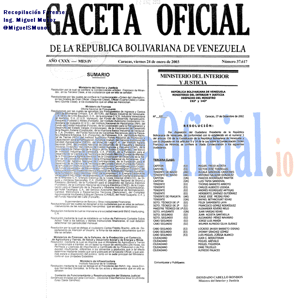Gaceta Oficial 37617 del 24 Enero 2003