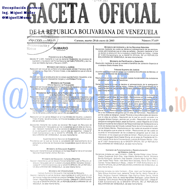 Gaceta Oficial 37619 del 28 Enero 2003