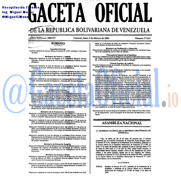 Gaceta Oficial 37623 del 3 Febrero 2003