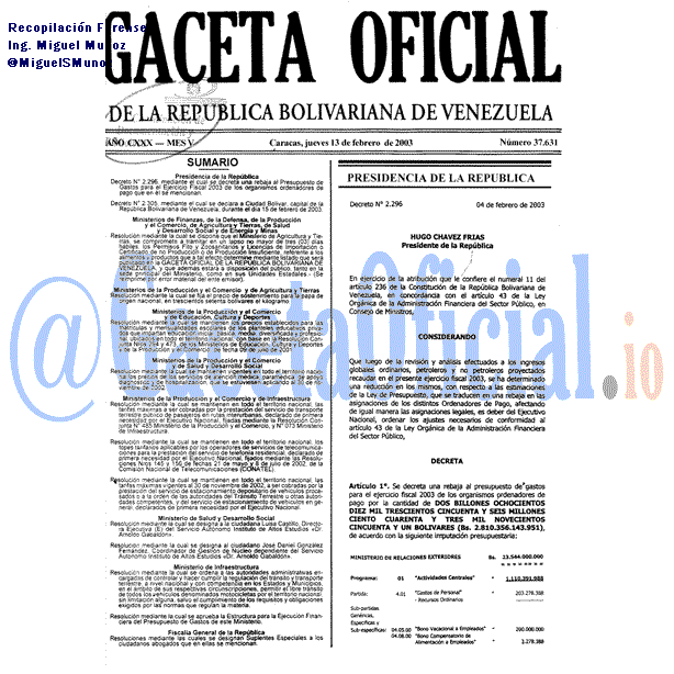 Gaceta Oficial 37631 del 13 Febrero 2003