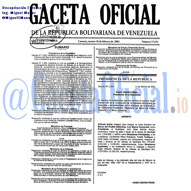 Gaceta Oficial 37634 del 18 Febrero 2003