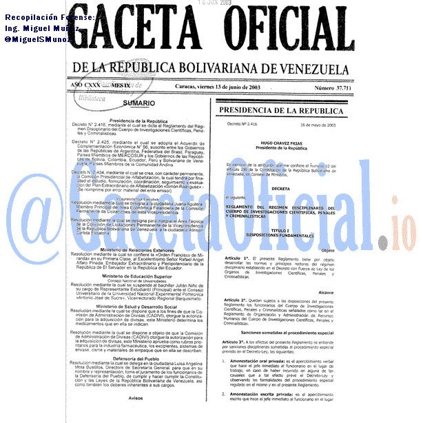 Gaceta Oficial 37711 del 13 Junio 2003