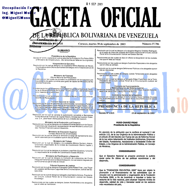 Gaceta Oficial 37786 del 30 Septiembre 2003