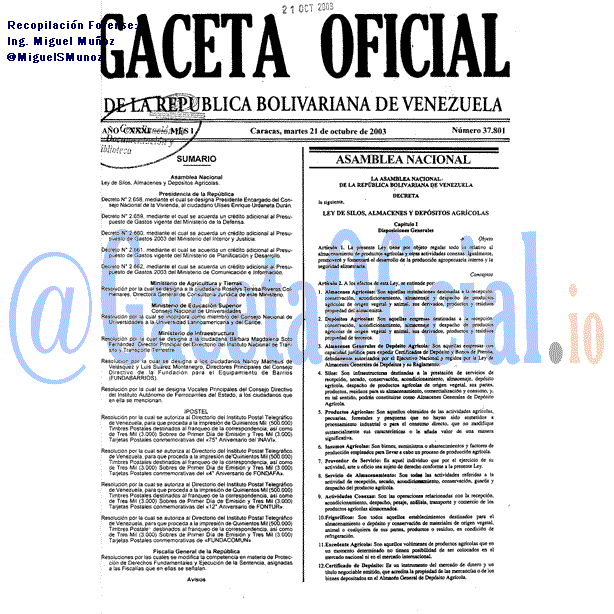 Gaceta Oficial 37801 del 21 Octubre 2003