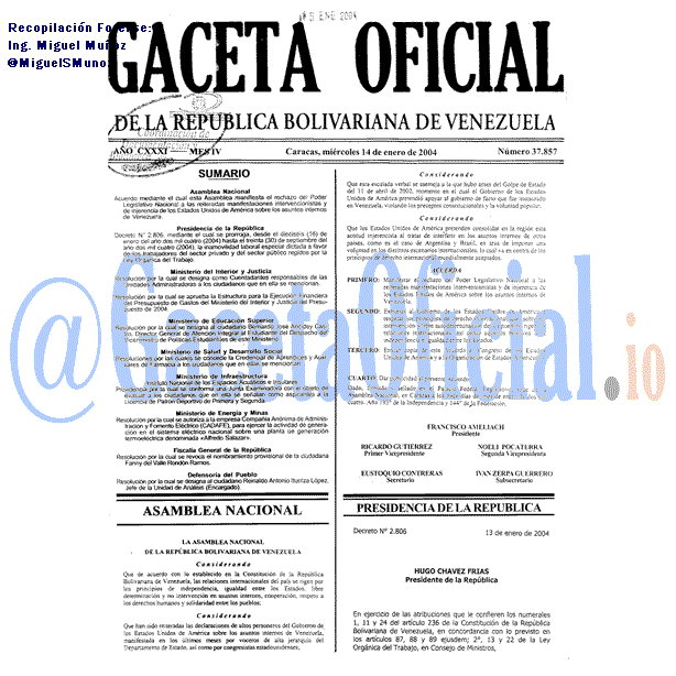 Gaceta Oficial 37857 del 14 Enero 2004