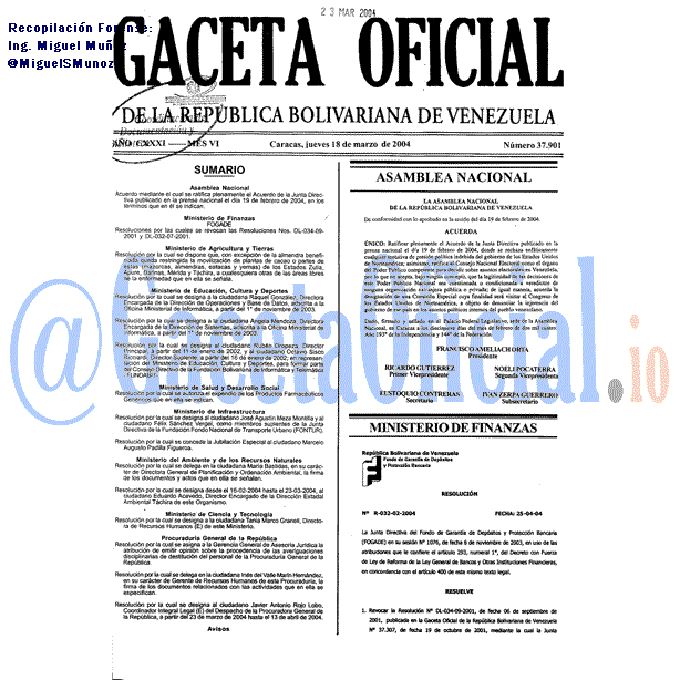 Gaceta Oficial 37901 del 18 Marzo 2004