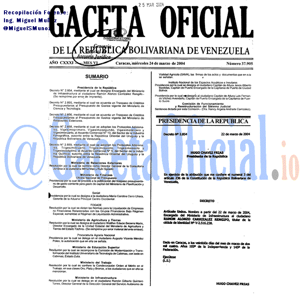 Gaceta Oficial 37905 del 24 Marzo 2004