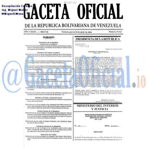 Gaceta Oficial 37922 del 22 Abril 2004
