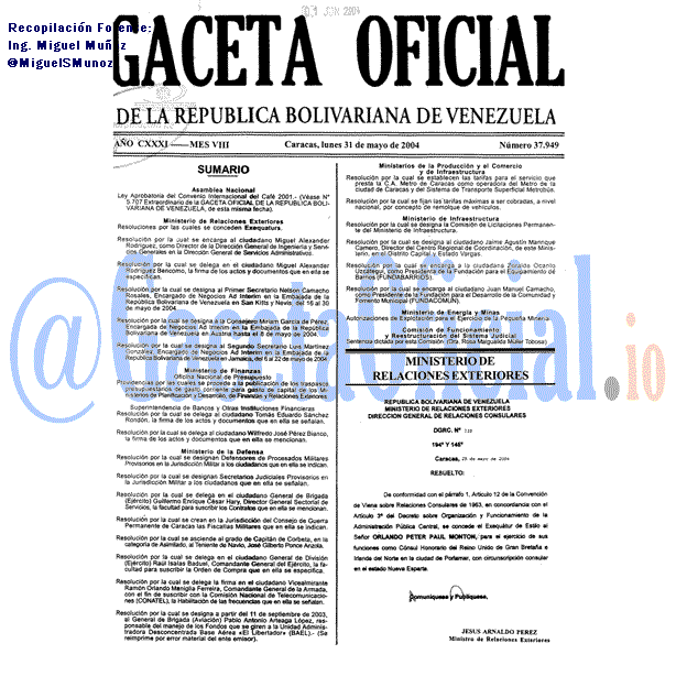 Gaceta Oficial 37949 del 31 Mayo 2004