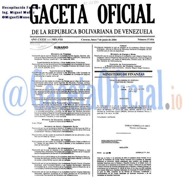 Gaceta Oficial 37954 del 7 Junio 2004
