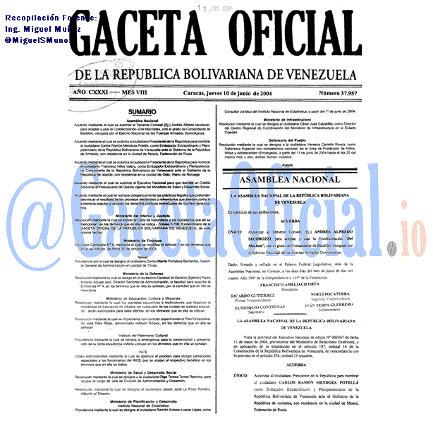 Gaceta Oficial 37957 del 10 Junio 2004