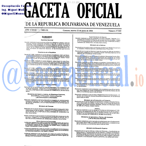 Gaceta Oficial 37965 del 22 Junio 2004
