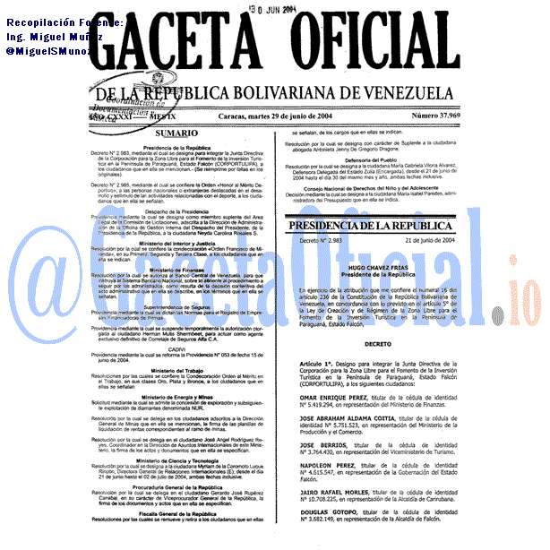 Gaceta Oficial 37969 del 29 Junio 2004