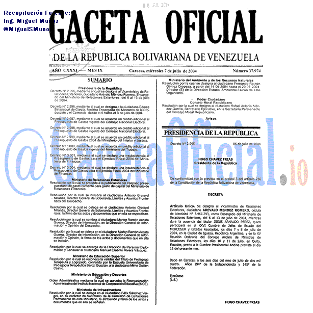 Gaceta Oficial 37974 del 7 Julio 2004