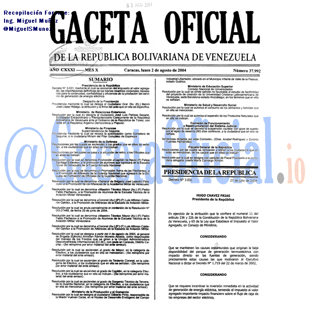 Gaceta Oficial 37992 del 2 Agosto 2004