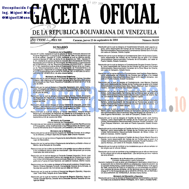 Gaceta Oficial 38029 del 23 Septiembre 2004