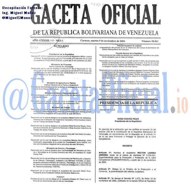 Gaceta Oficial 38061 del 9 Noviembre 2004
