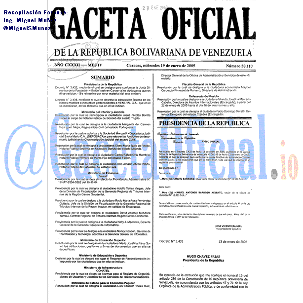 Gaceta Oficial 38110 del 19 Enero 2005