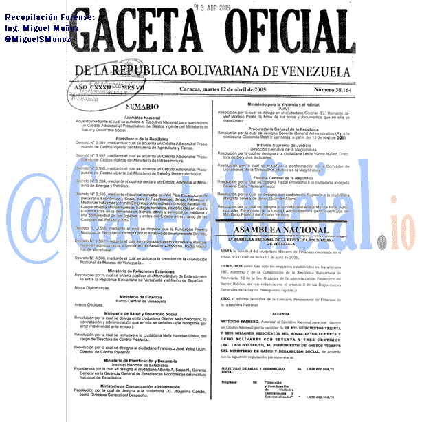 Gaceta Oficial 38164 del 12 Abril 2005