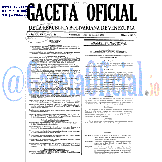 Gaceta Oficial 38179 del 4 Mayo 2005