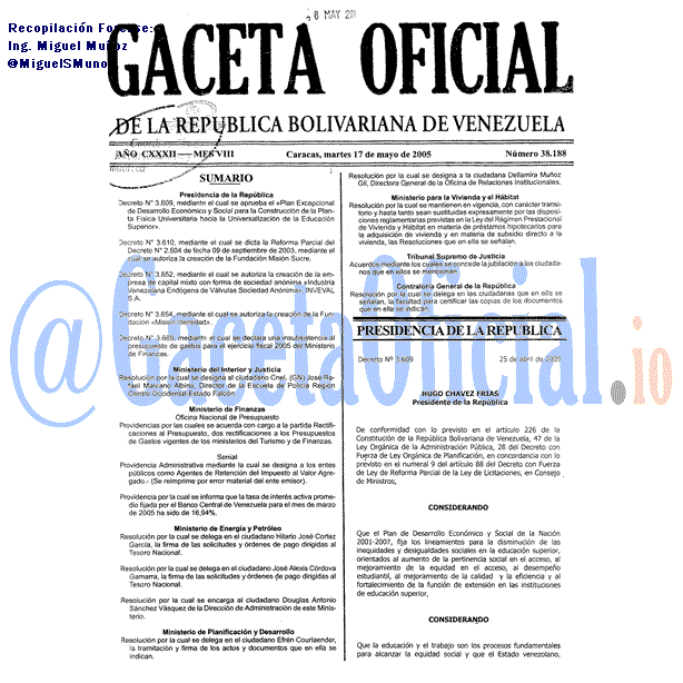Gaceta Oficial 38188 del 17 Mayo 2005