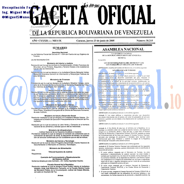 Gaceta Oficial 38215 del 23 Junio 2005