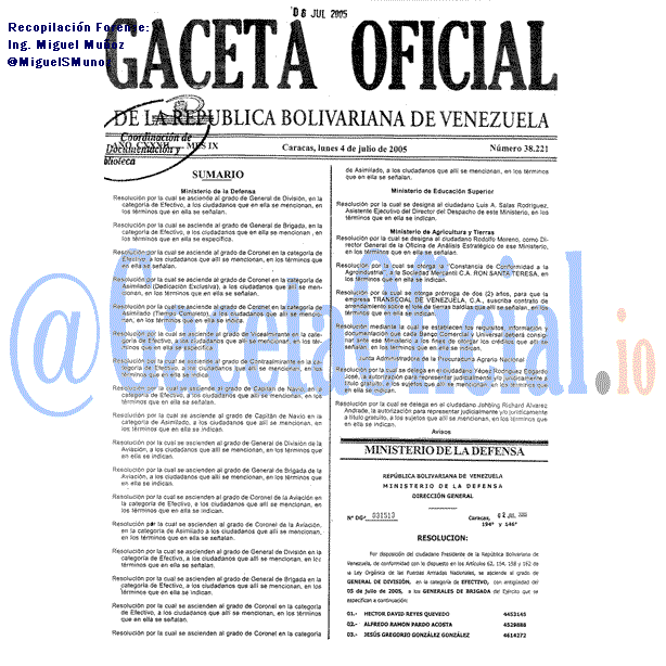 Gaceta Oficial 38221 del 4 Julio 2005