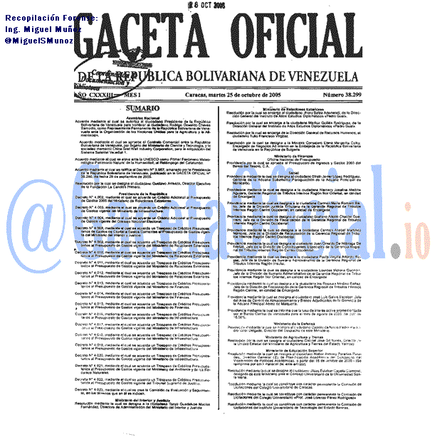 Gaceta Oficial 38299 del 25 Octubre 2005