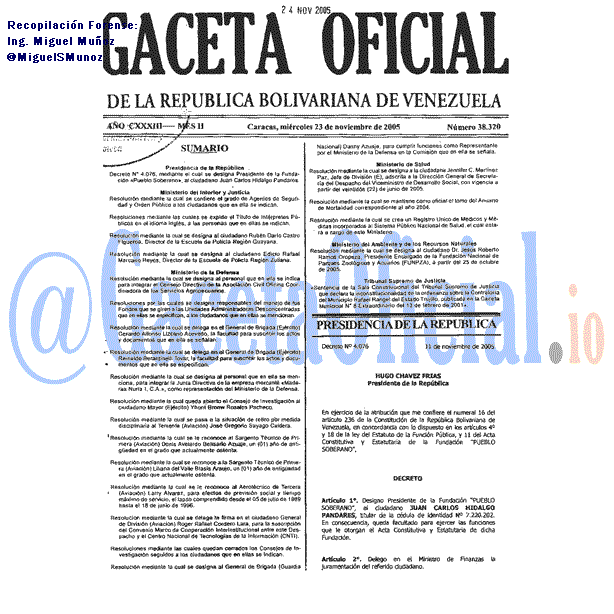 Gaceta Oficial 38320 del 23 Noviembre 2005