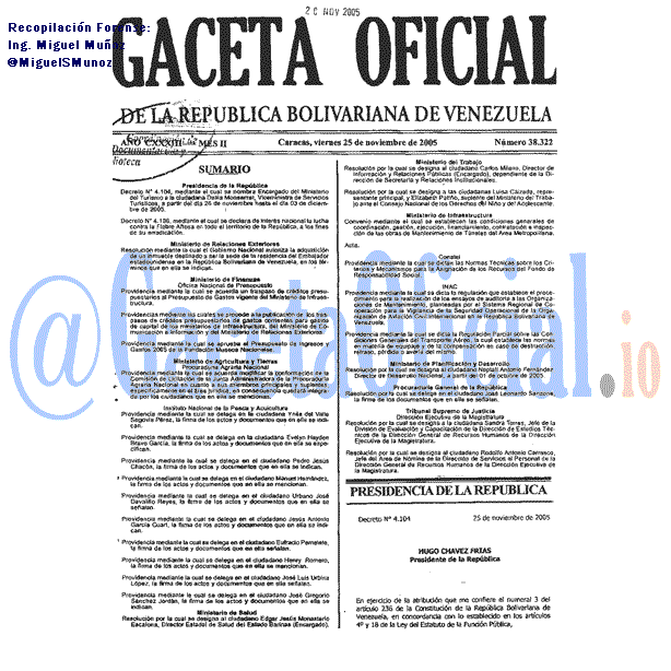 Gaceta Oficial 38322 del 25 Noviembre 2005