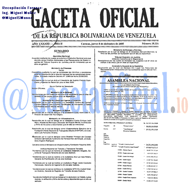Gaceta Oficial 38331 del 8 Diciembre 2005