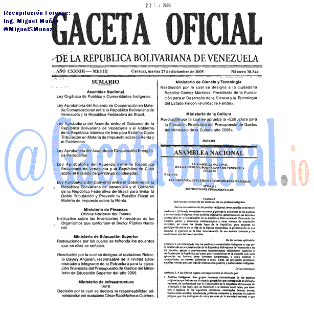 Gaceta Oficial 38344 del 27 Diciembre 2005