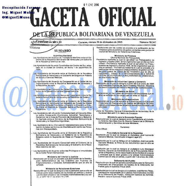 Gaceta Oficial 38347 del 30 Diciembre 2005