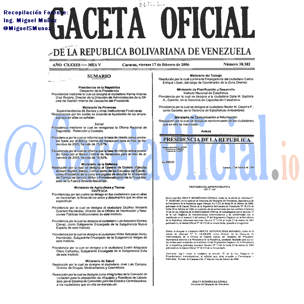 Gaceta Oficial 38382 del 17 Febrero 2006