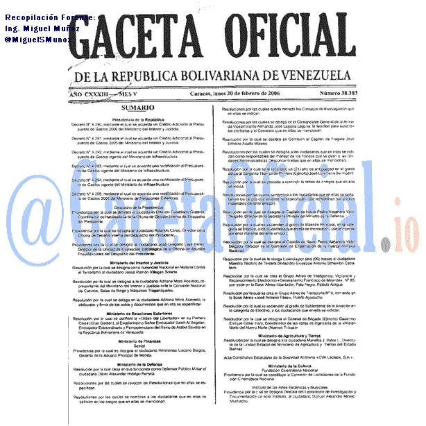 Gaceta Oficial 38383 del 20 Febrero 2006