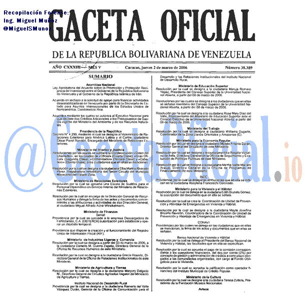 Gaceta Oficial 38389 del 2 Marzo 2006
