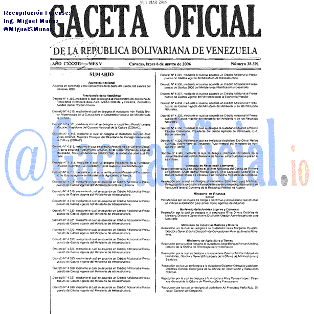 Gaceta Oficial 38391 del 6 Marzo 2006