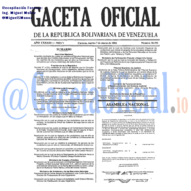 Gaceta Oficial 38392 del 7 Marzo 2006