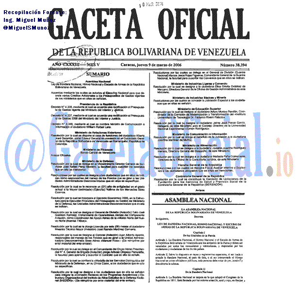 Gaceta Oficial 38394 del 9 Marzo 2006