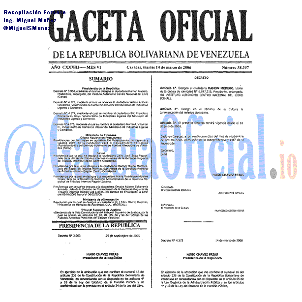 Gaceta Oficial 38397 del 14 Marzo 2006