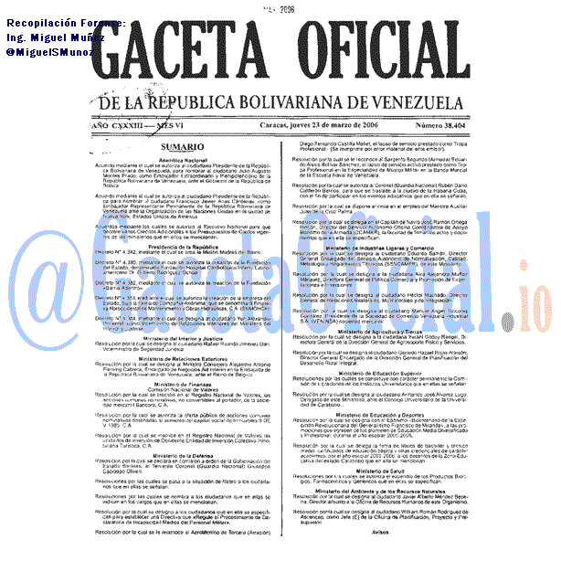 Gaceta Oficial 38404 del 23 Marzo 2006